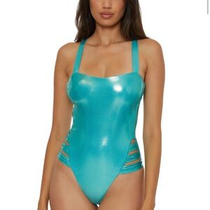 BECCA Blue One-Piece Swimsuit with Square Neckline and Side Cutouts